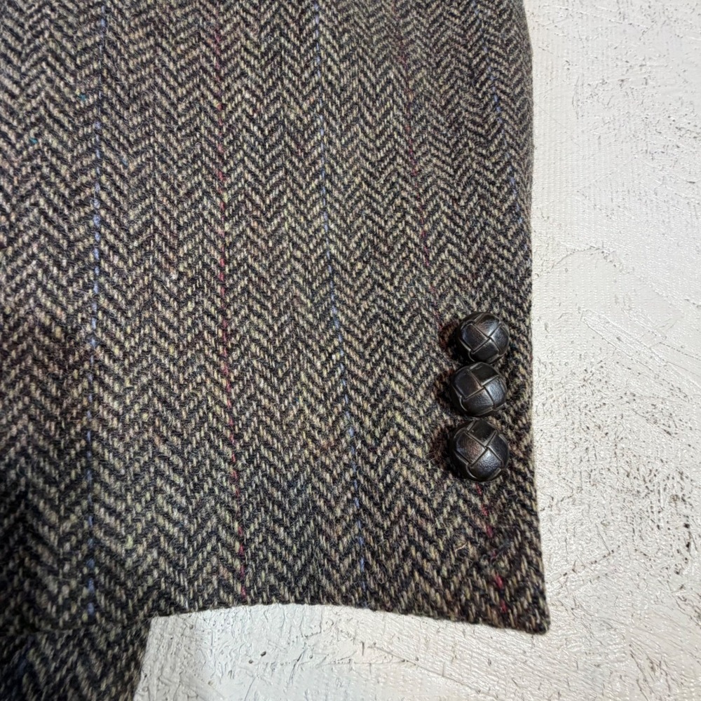 Vintage Wool Jacket‎ – 46 Gray Herringbone Tweed Leather Buttons - Picture 5 of 13